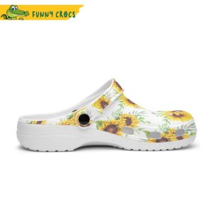 Floral Retro Groovy Vibes Peace Flowers Sunflowers White Background Crocs Clog Shoes 3