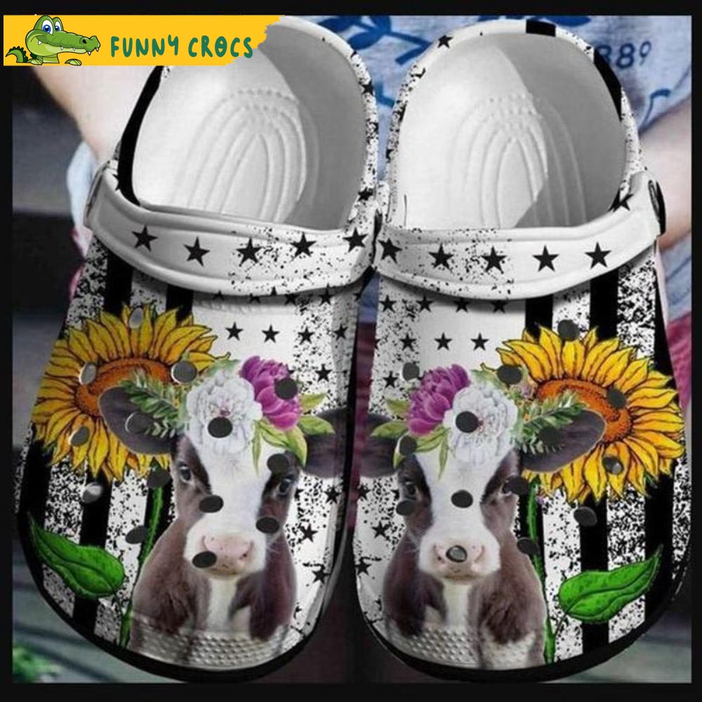 Funny Cow In The Us Sunflower Crocs
