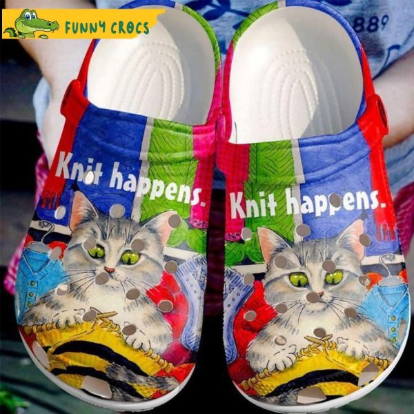 Funny Knit Happens Cat In Crocs