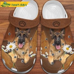 German Shepherd Puppy Daisy Flowers Leather Dog Crocs