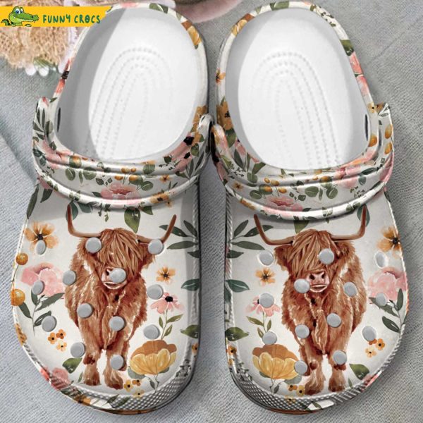 Highland Cow Floral Crocs Clog Shoes