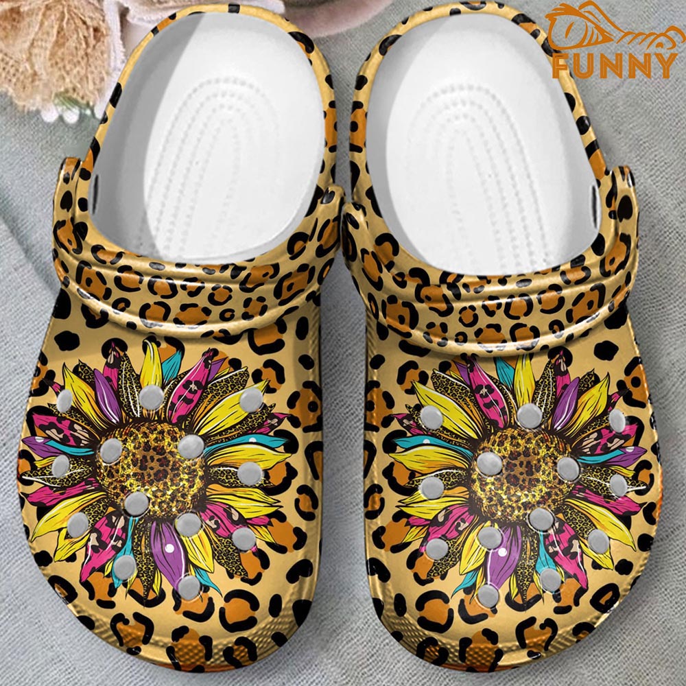 Leopard Sunflower Hippie Crocs
