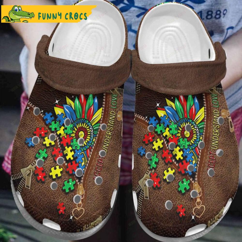 Love Leather Zip Autism Floral Crocs - Step into style with Funny Crocs