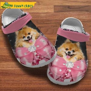 Pomeranian Puppy Pink Bow Diamond Pattern Birthday Dog Crocs