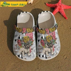 Pug Floral Pattern Dog Crocs Shoes