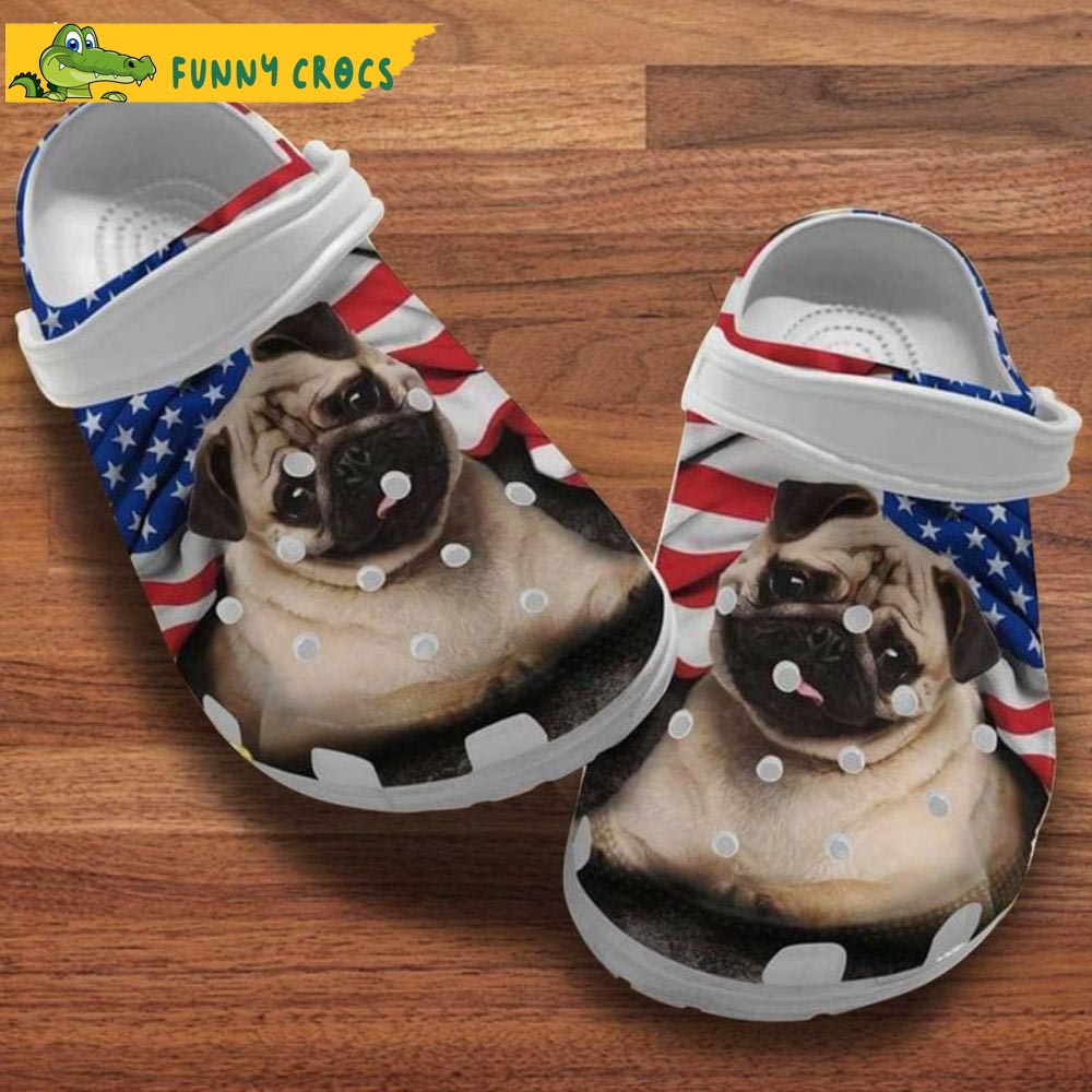 Pug Puppy American Flag Dog Crocs