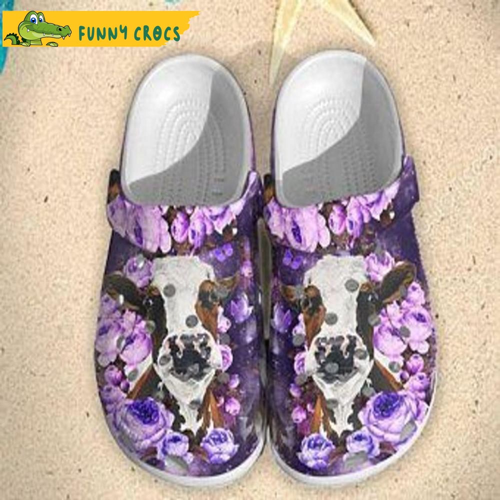 Purple Rose Butterfly And Dairy Cow Crocs
