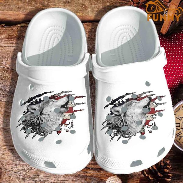 Wolf Scratch Art Usa Flag Crocs