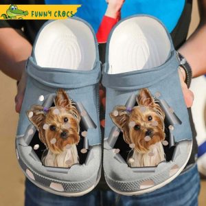 Yorkie Hello Cute Yorkshire Terrier Ripping Paper Patterns Yorkie Lovers Crocs Clog Shoes