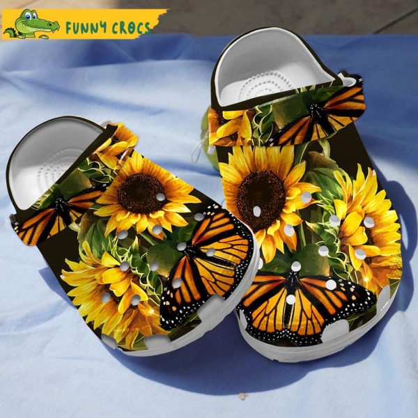 Beautiful Sunflower Butterfly Garden Crocs