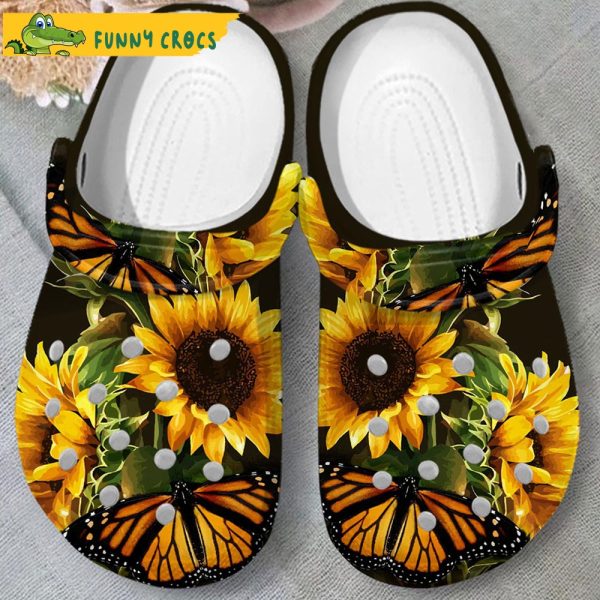 Beautiful Sunflower Butterfly Garden Crocs
