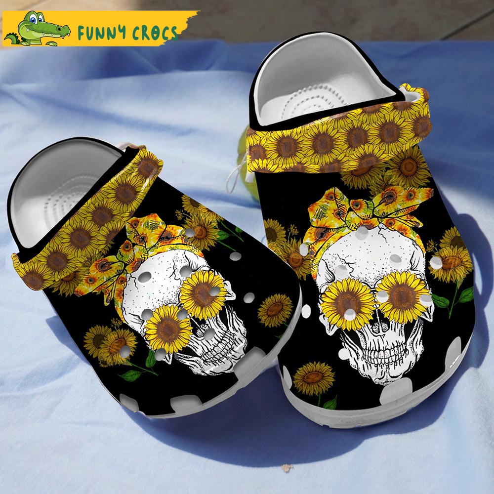 Beautiful Sunflower Skull Gifts Crocs Slippers