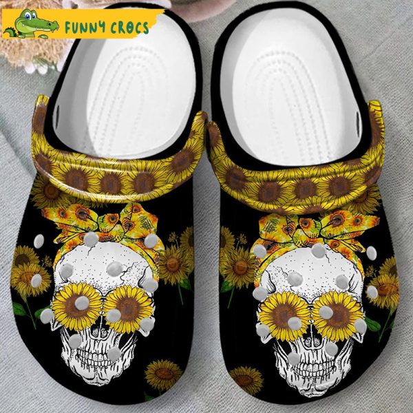 Beautiful Sunflower Skull Gifts Crocs Slippers