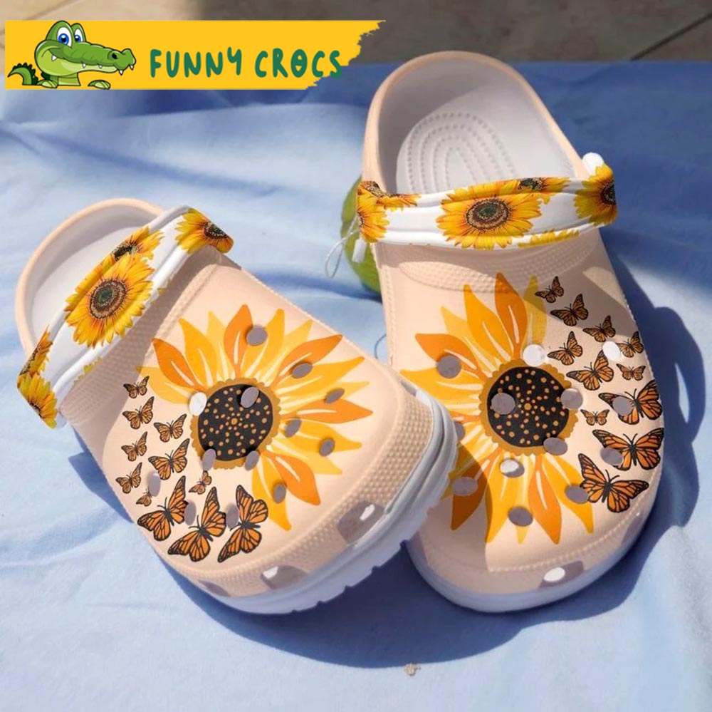 Butterfly With Painted Sunflower Gifts Crocs Slippers