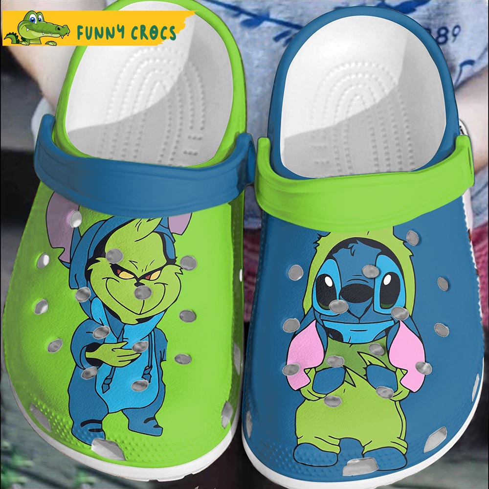 Cartoon Stitch And Grinch Crocs - Step into style with Funny Crocs