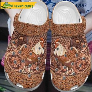 Cool Chicken Rooster With Brown Floral Crocs Clog Shoes