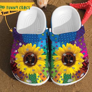 Custom Name Sunflower Colorful Hippie Crocs