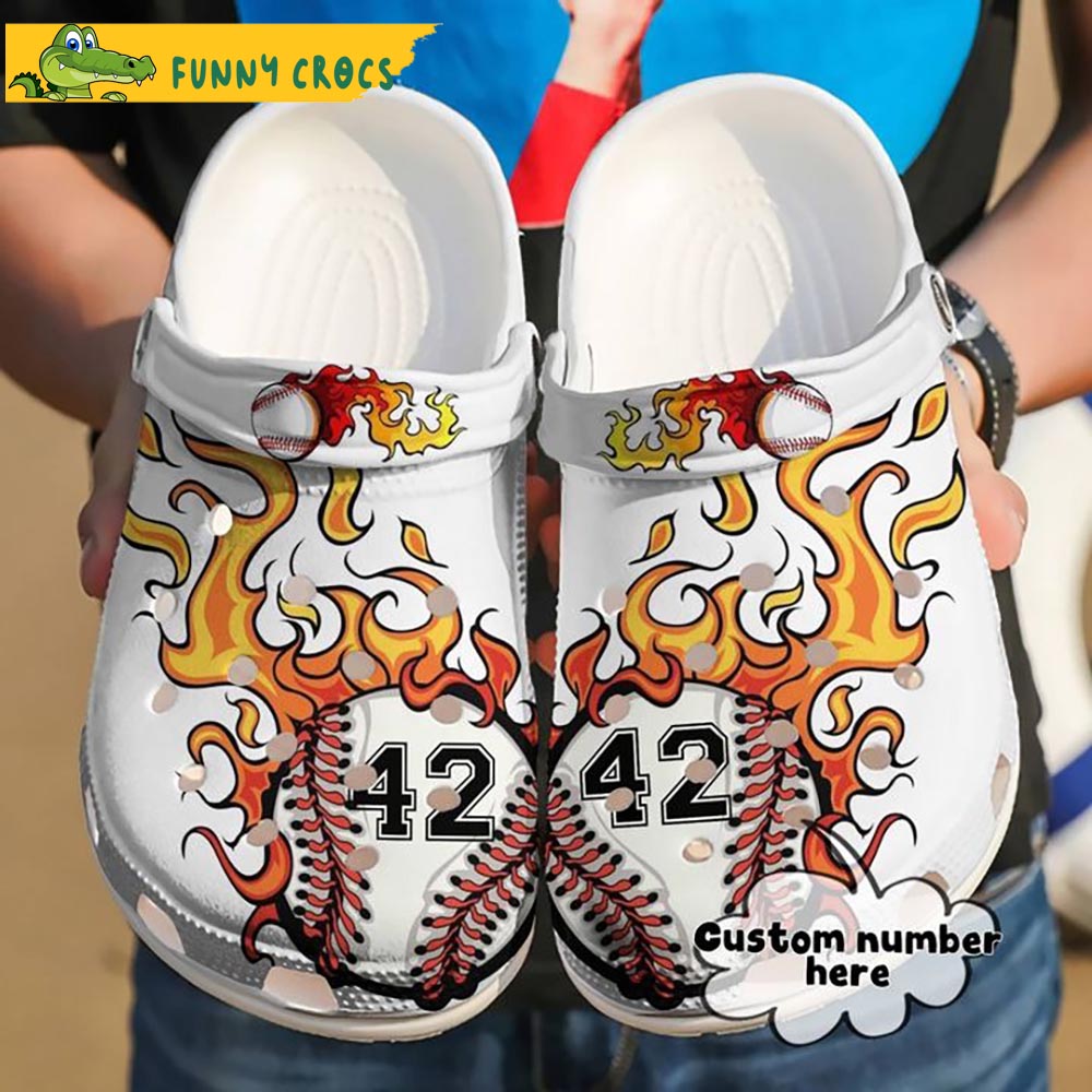Custom Number Baseball Fire Crocs Clog Shoes