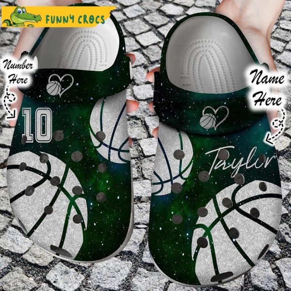 Custom & Number Love And Basketball Green Crocs