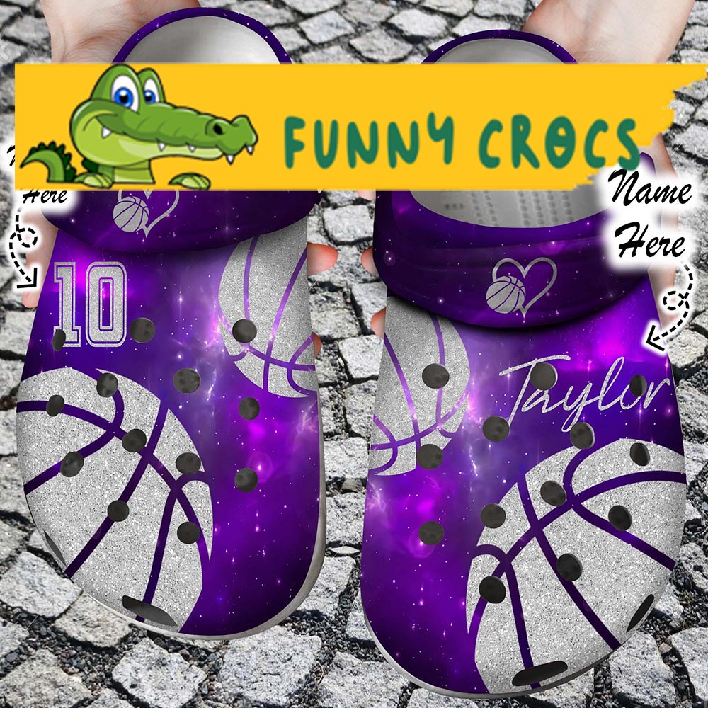 Custom & Number Love And Basketball Purple Crocs