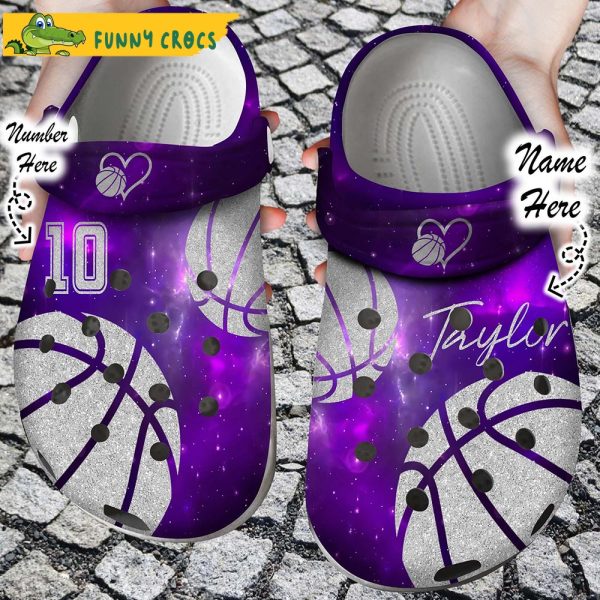 Custom & Number Love And Basketball Purple Crocs