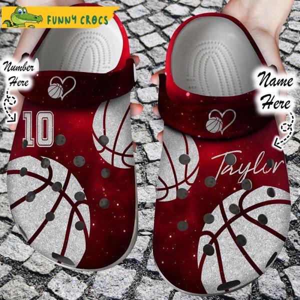 Custom & Number Love And Basketball Red Crocs