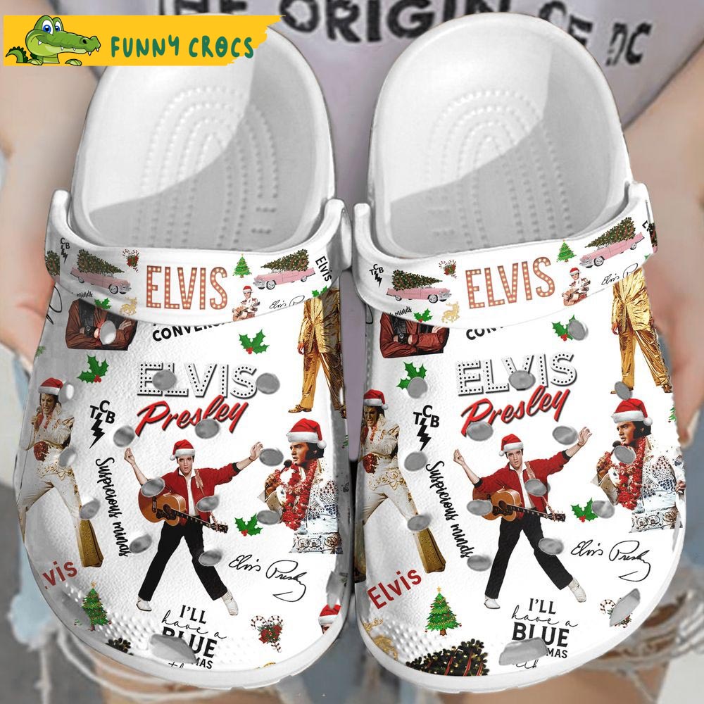 Funny Christmas Elvis White Crocs