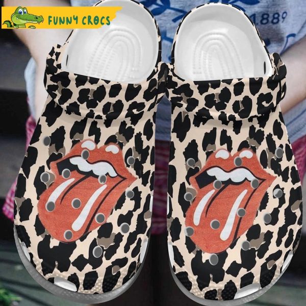 Funny Leopard Rolling Stones Crocs