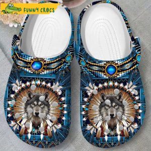 Funny Wolf Blue Native American Crocs 3