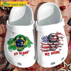 My Blood Brazil My Home Usa Flag Skull Bone Crocs
