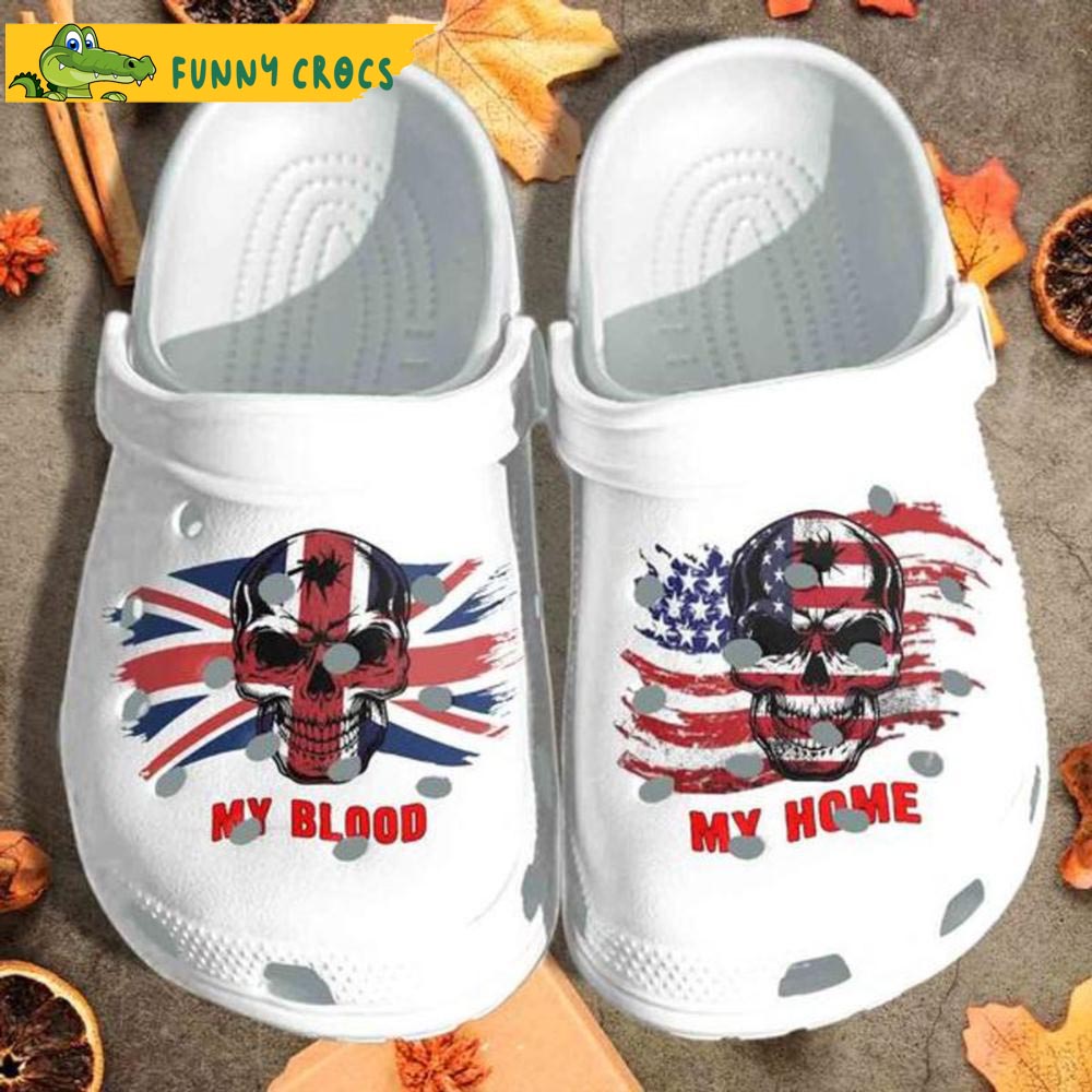 My Blood Uk My Home Usa Flag Skull Bone Crocs
