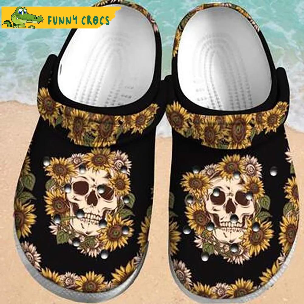 Sunflower Floral Skull Gifts Crocs Slippers