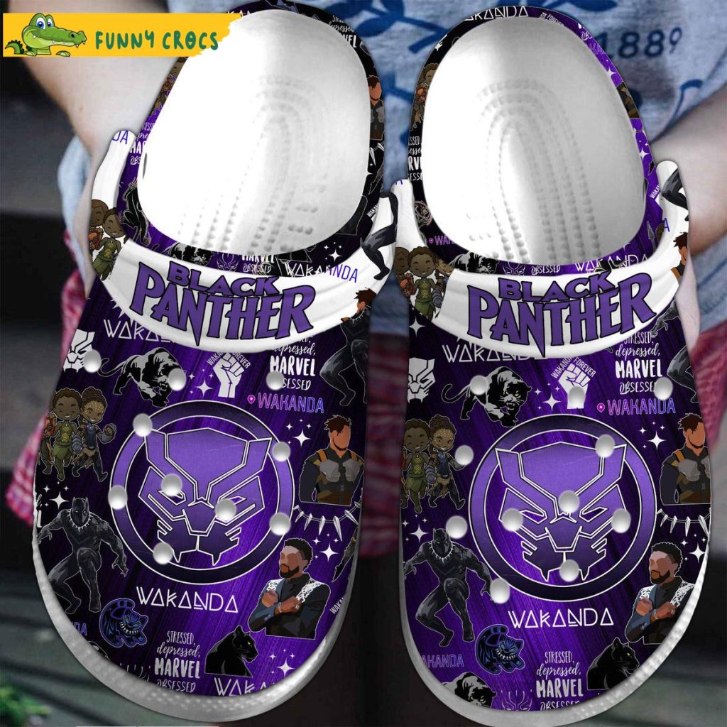 3D Purple Black Panther Crocs Slippers