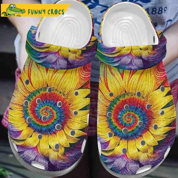 Hippie Sunflower Tie Dye Crocs Clog Shoes