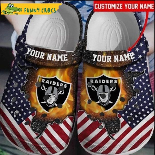 Personalized Las Vegas Raiders American Flag Crocs Slippers