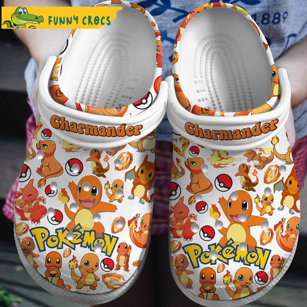 Pokemon Chamander Pattern White Crocs Clog Shoes