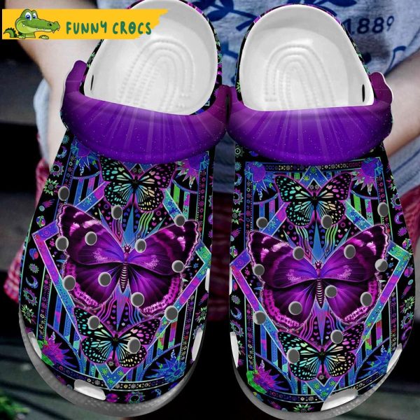 Butterfly Purple Crocs Slippers Shoes