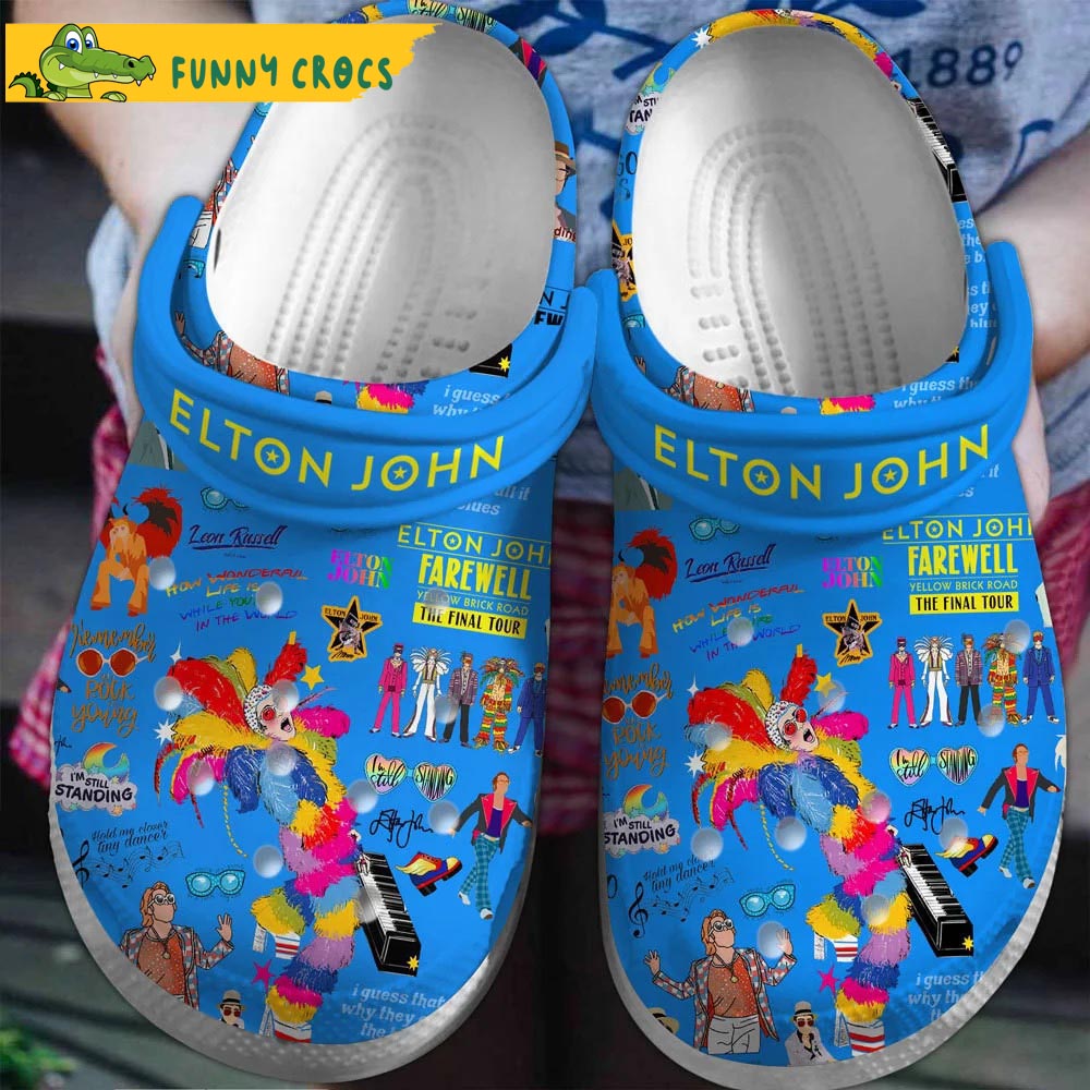 Singer Elton John Music Blue Crocs Clog Shoes