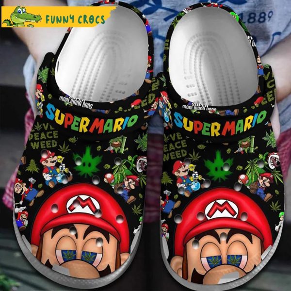 Stoner Super Mario Black Weed Crocs Clog Shoes