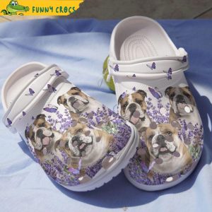 English Bulldog Purple Flowers And Butterflies Dog Crocs