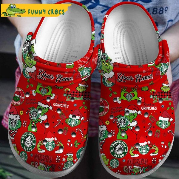 Personalized Christmas Grinch Starbucks Red Crocs