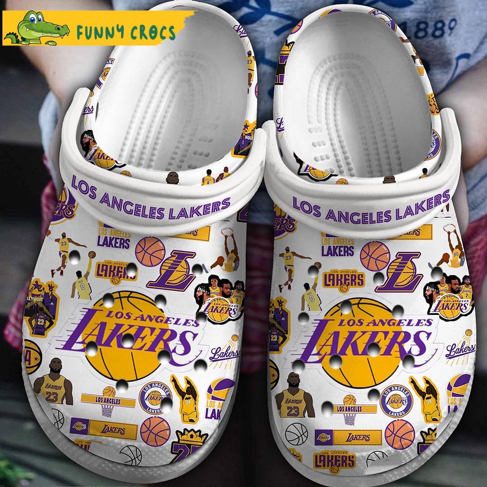White NBA Los Angeles Lakers Crocs Slippers