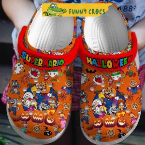 Super Mario Halloween Pumpkin Orange Crocs Clog Shoes 1