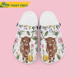 Floral Highland Cow Crocs Shoes