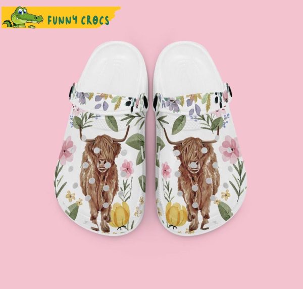 Floral Highland Cow Crocs Shoes