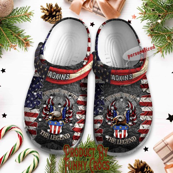 Custom Name Adkins American Flag Crocs Shoes