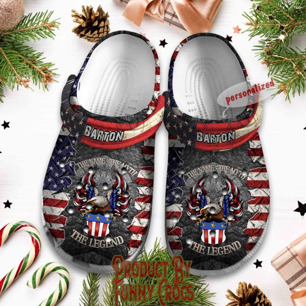 Custom Name Barton American Flag Crocs Shoes
