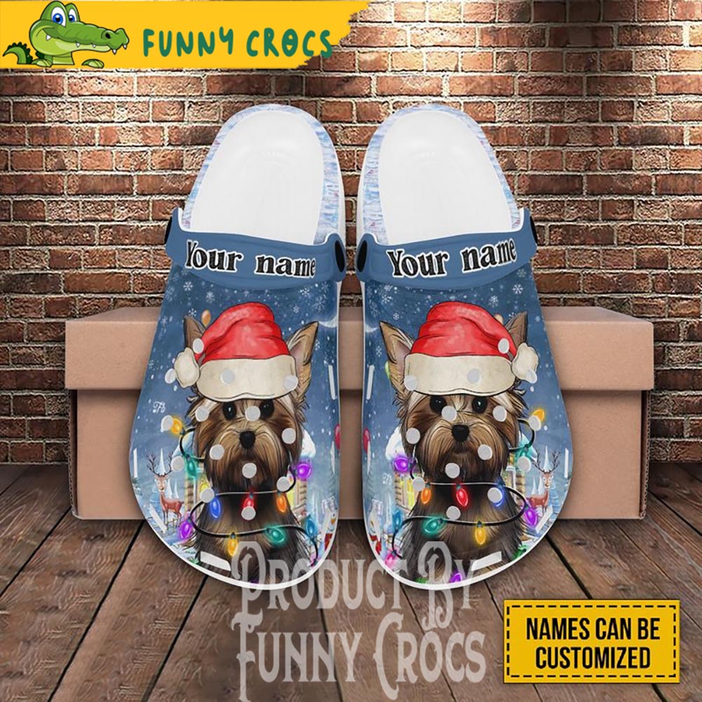 Customized Yorkshire Terrier Santa Hat Christmas Crocs Shoes