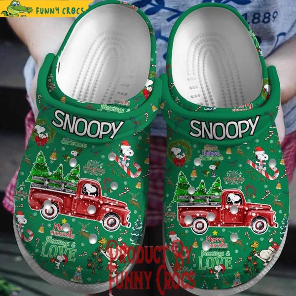 Merry Christmas Snoopy Green Crocs Clogs