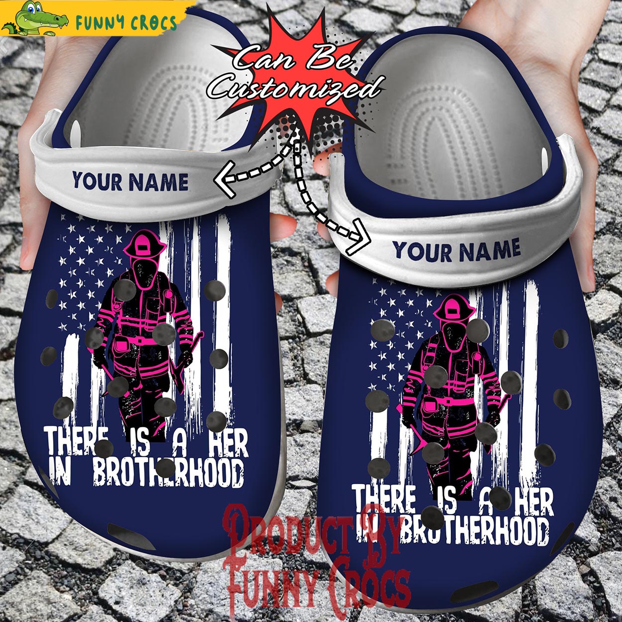 Personalized There Is A Her In Brotherhood Firefighter Crocs